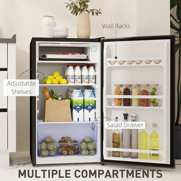 HOMCOM 91L Freestanding Under-Counter Fridge with Lock, Black Aosom UK