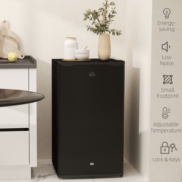 HOMCOM 91L Freestanding Under-Counter Fridge with Lock, Black Aosom UK