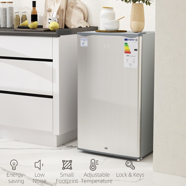 HOMCOM 91L Freestanding Under-Counter Fridge with Lock - Silver Tone