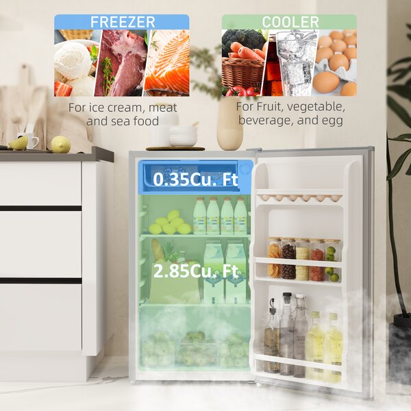 HOMCOM 91L Freestanding Under-Counter Fridge with Lock - Silver Tone