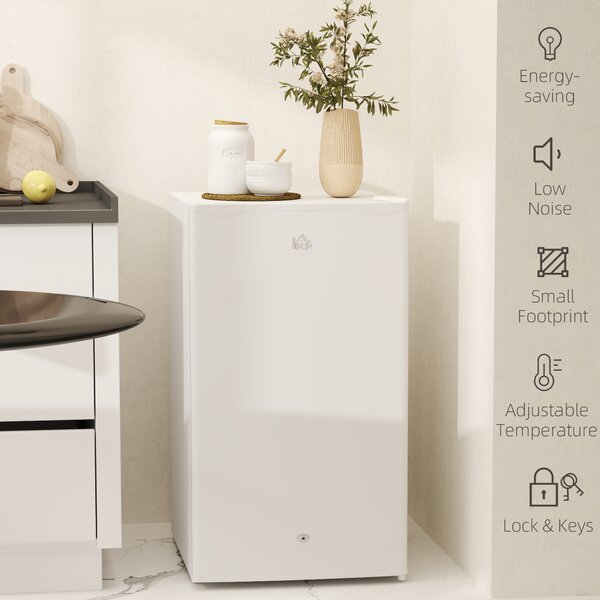 HOMCOM Small under counter fridge Compact under counter fridge Under counter fridge with lock 91L Freestanding White Aosom UK