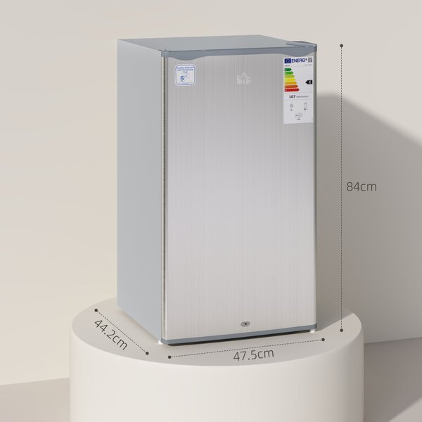 HOMCOM 91L Freestanding Under-Counter Fridge with Lock - Silver Tone