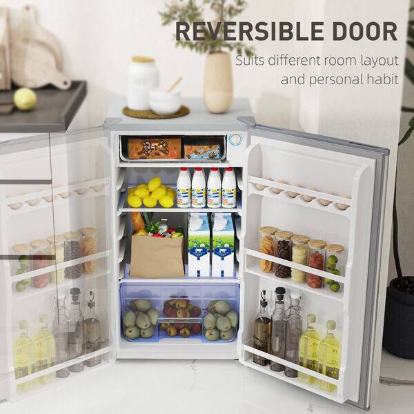 HOMCOM 91L Freestanding Under-Counter Fridge with Lock - Silver Tone