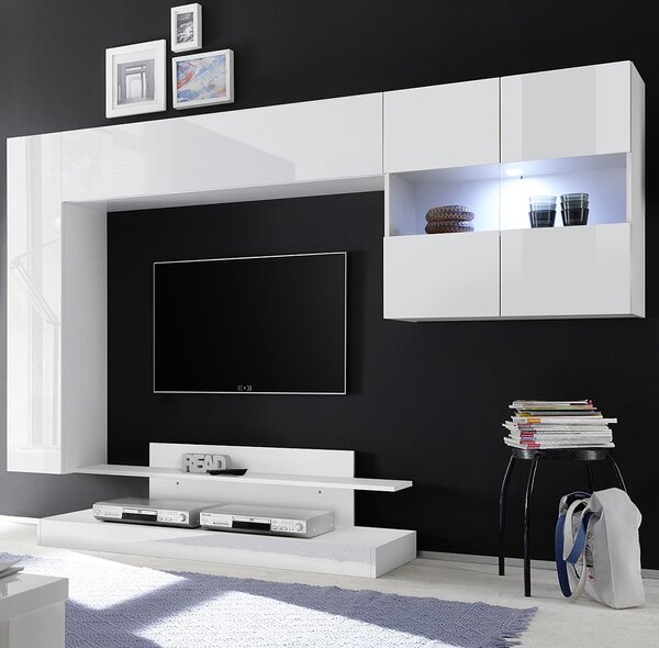 Iris High Gloss Wall Entertainment Unit In White