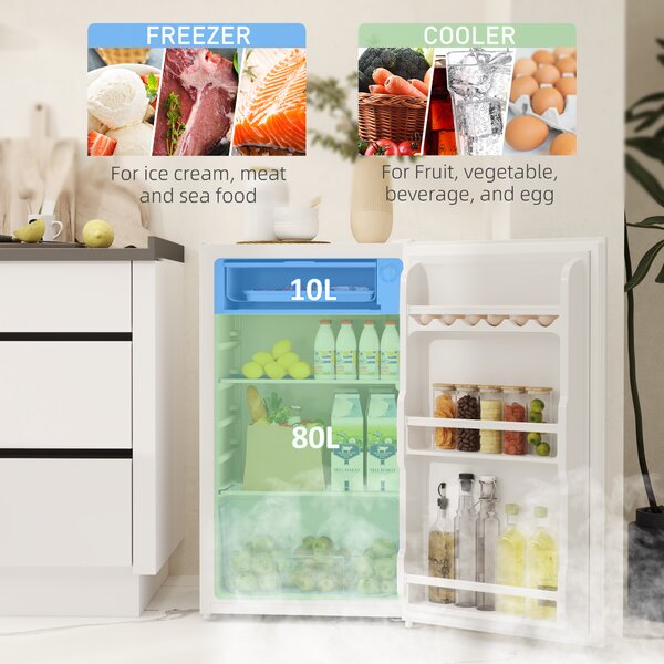 HOMCOM Small under counter fridge Compact under counter fridge Under counter fridge with lock 91L Freestanding White Aosom UK