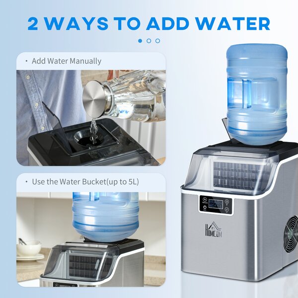 HOMCOM Ice Maker Machine, Counter Top Ice Cube Maker for Home, 20kg in 24 Hrs, 3.2L w/ Adjustable Cube Size, Self Cleaning Function Aosom UK