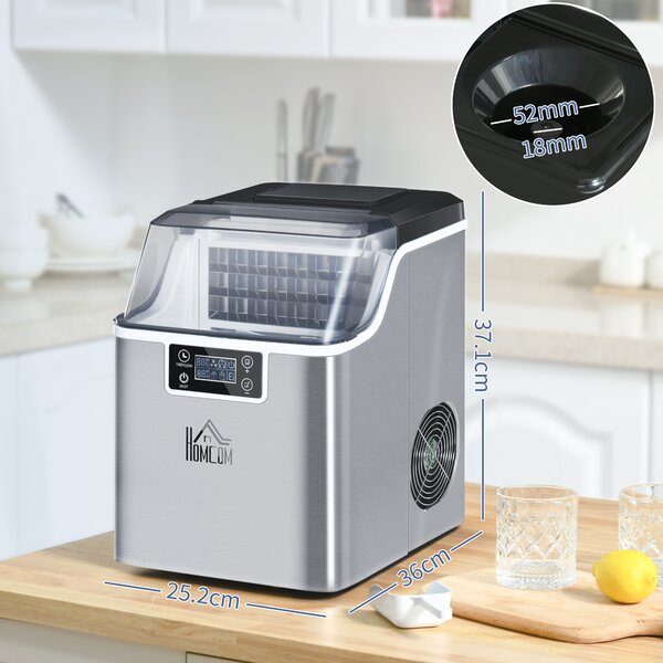 HOMCOM Ice Maker Machine, Counter Top Ice Cube Maker for Home, 20kg in 24 Hrs, 3.2L w/ Adjustable Cube Size, Self Cleaning Function Aosom UK