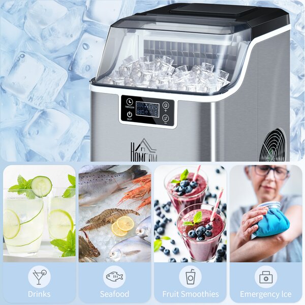 HOMCOM Ice Maker Machine, Counter Top Ice Cube Maker for Home, 20kg in 24 Hrs, 3.2L w/ Adjustable Cube Size, Self Cleaning Function Aosom UK