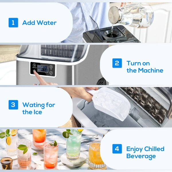 HOMCOM Ice Maker Machine, Counter Top Ice Cube Maker for Home, 20kg in 24 Hrs, 3.2L w/ Adjustable Cube Size, Self Cleaning Function Aosom UK