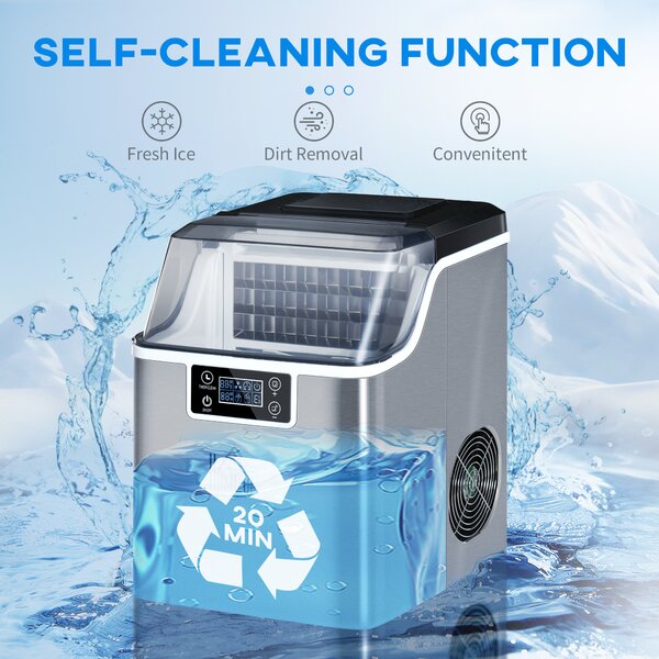 HOMCOM Ice Maker Machine, Counter Top Ice Cube Maker for Home, 20kg in 24 Hrs, 3.2L w/ Adjustable Cube Size, Self Cleaning Function Aosom UK