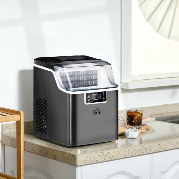 HOMCOM Ice Maker Machine Countertop, 20Kg in 24 Hrs, 24 Cubes Ready in 14-18Mins, Stainless Steel Ice Cube Maker, 3.2L w/ Adjustable Aosom UK