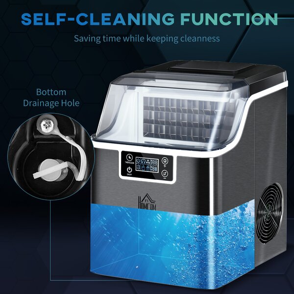HOMCOM Ice Maker Machine Countertop, 20Kg in 24 Hrs, 24 Cubes Ready in 14-18Mins, Stainless Steel Ice Cube Maker, 3.2L w/ Adjustable Aosom UK