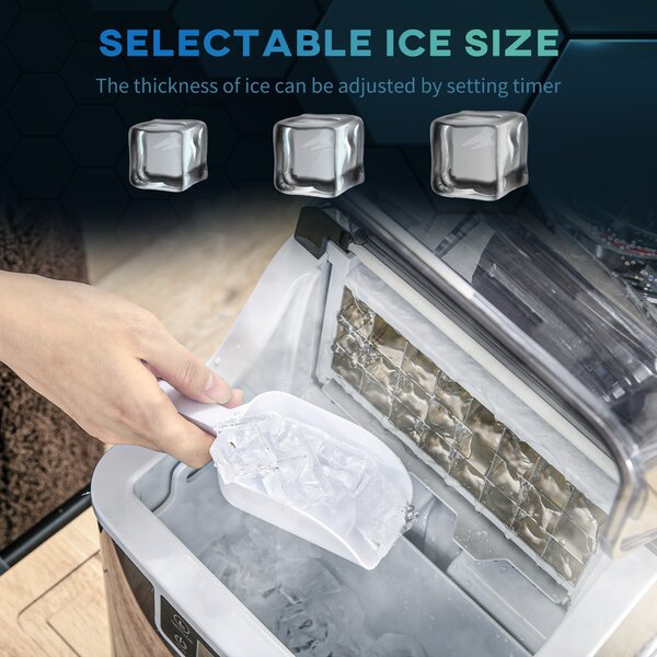 HOMCOM Ice Maker Machine Countertop, 20Kg in 24 Hrs, 24 Cubes Ready in 14-18Mins, Stainless Steel Ice Cube Maker, 3.2L w/ Adjustable Aosom UK