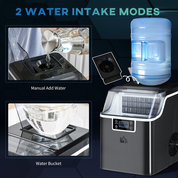 HOMCOM Ice Maker Machine Countertop, 20Kg in 24 Hrs, 24 Cubes Ready in 14-18Mins, Stainless Steel Ice Cube Maker, 3.2L w/ Adjustable Aosom UK
