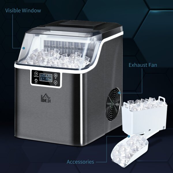 HOMCOM Ice Maker Machine Countertop, 20Kg in 24 Hrs, 24 Cubes Ready in 14-18Mins, Stainless Steel Ice Cube Maker, 3.2L w/ Adjustable Aosom UK