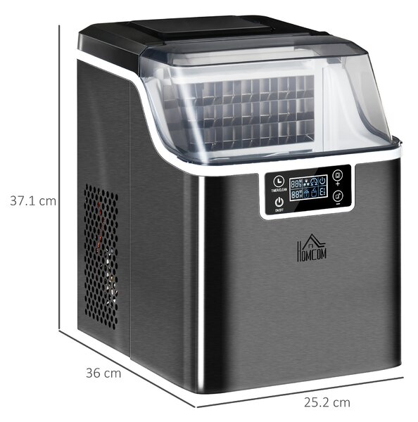 HOMCOM Ice Maker Machine Countertop, 20Kg in 24 Hrs, 24 Cubes Ready in 14-18Mins, Stainless Steel Ice Cube Maker, 3.2L w/ Adjustable Aosom UK