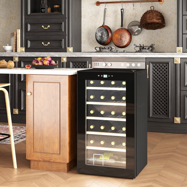 HOMCOM 24 Bottles Freestanding Wine Fridge w/ Glass Door, 65L Single Zone Wine Cooler Fridge w/ Digital Touch Screen Controls, LED Light, Black
