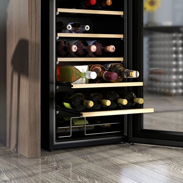 HOMCOM 24 Bottles Freestanding Wine Fridge w/ Glass Door, 65L Single Zone Wine Cooler Fridge w/ Digital Touch Screen Controls, LED Light, Black