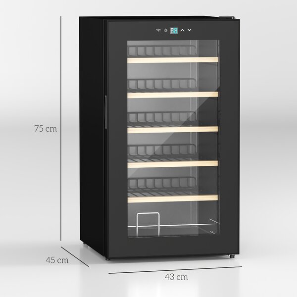 HOMCOM 24 Bottles Freestanding Wine Fridge w/ Glass Door, 65L Single Zone Wine Cooler Fridge w/ Digital Touch Screen Controls, LED Light, Black