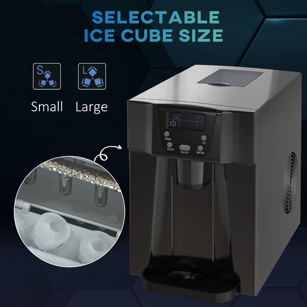 HOMCOM Ice Maker Machine and Water Dispenser, Counter Top Ice Cube Maker w/ 3L Tank, Adjustable Cube Size, 9 Ice Cubes per 6-10 Minutes Aosom UK