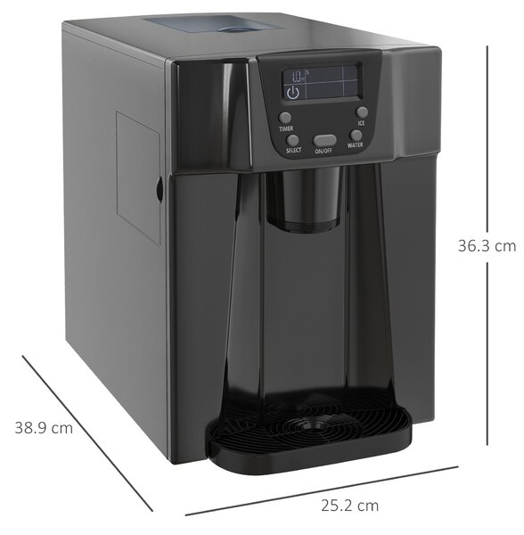 HOMCOM Ice Maker Machine and Water Dispenser, Counter Top Ice Cube Maker w/ 3L Tank, Adjustable Cube Size, 9 Ice Cubes per 6-10 Minutes Aosom UK