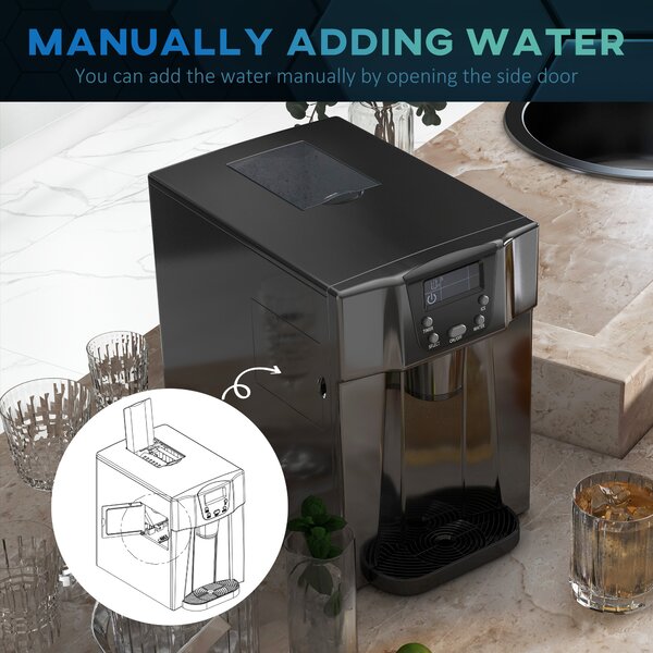 HOMCOM Ice Maker Machine and Water Dispenser, Counter Top Ice Cube Maker w/ 3L Tank, Adjustable Cube Size, 9 Ice Cubes per 6-10 Minutes Aosom UK