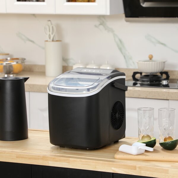 HOMCOM Ice Maker Machine Counter Top, 12Kg in 24 Hrs, 9 Cubes Ready in 6-12Mins, Portable Ice Cube Maker with Ice Scoop and Basket, Black Aosom UK