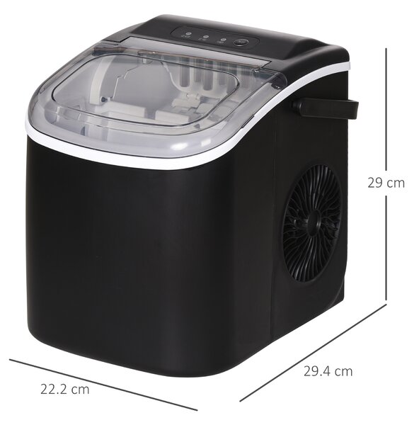 HOMCOM Ice Maker Machine Counter Top, 12Kg in 24 Hrs, 9 Cubes Ready in 6-12Mins, Portable Ice Cube Maker with Ice Scoop and Basket, Black Aosom UK