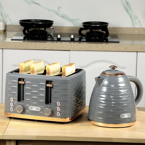 HOMCOM 4 Slice Toaster with 7 Browning Levels, High Lift, Reheat/Defrost/Cancel, Removable Crumb Tray, Auto Off, 1600W, Grey