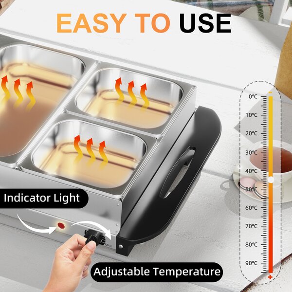 HOMCOM 4 Tray Electric Food Warmer Buffet Server with Plate Warmer Function, Cool Touch Handles, Adjustable Temperature, 300W Aosom UK