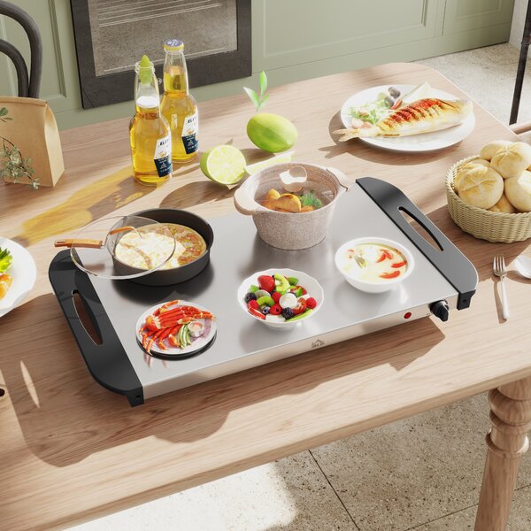 HOMCOM 4 Tray Electric Food Warmer Buffet Server with Plate Warmer Function, Cool Touch Handles, Adjustable Temperature, 300W Aosom UK