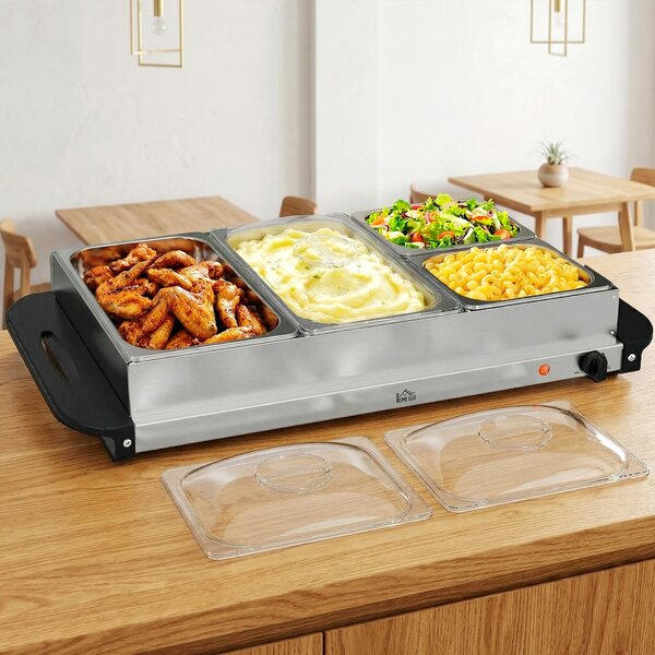 HOMCOM 4 Tray Electric Food Warmer Buffet Server with Plate Warmer Function, Cool Touch Handles, Adjustable Temperature, 300W Aosom UK