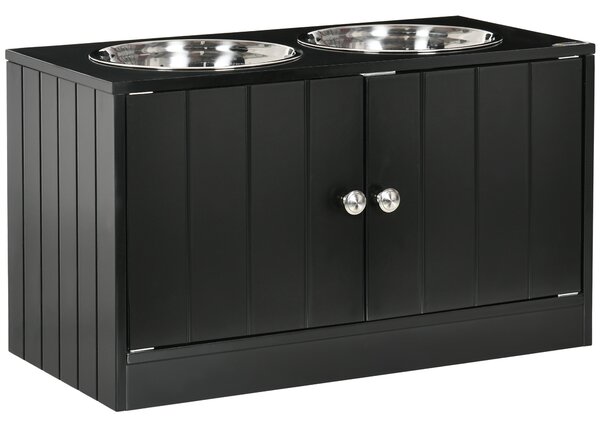 PawHut Pet Feeding Station for Large Dogs, Raised Dog Bowls with Stand, Storage, 2 Stainless Steel Bowls, Black, 60 x 30 x 35.5 cm
