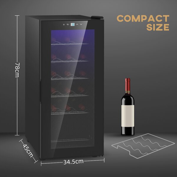 HOMCOM Freestanding Wine Fridge, 35cm Wide Undercounter Wine Cooler Fridge w/ Temperature Control, Digital Touch Screen, LED, Glass Door Aosom UK