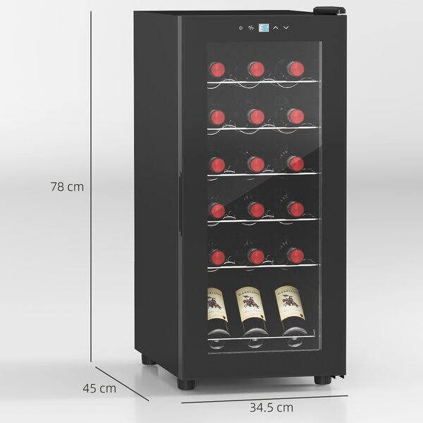 HOMCOM Freestanding Wine Fridge, 35cm Wide Undercounter Wine Cooler Fridge w/ Temperature Control, Digital Touch Screen, LED, Glass Door Aosom UK