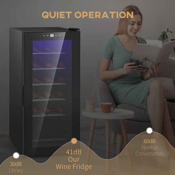 HOMCOM Freestanding Wine Fridge, 35cm Wide Undercounter Wine Cooler Fridge w/ Temperature Control, Digital Touch Screen, LED, Glass Door Aosom UK