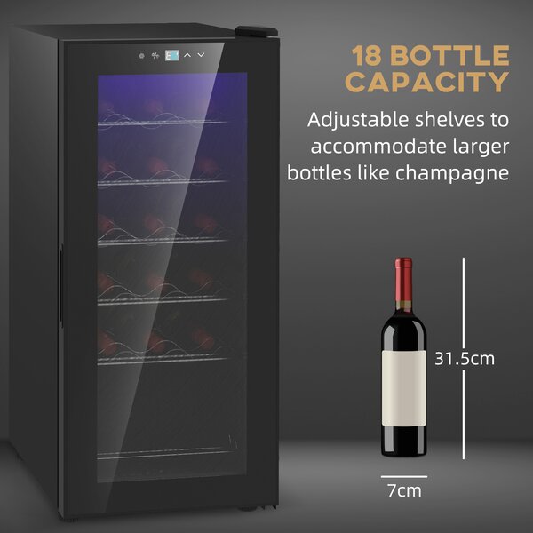 HOMCOM Freestanding Wine Fridge, 35cm Wide Undercounter Wine Cooler Fridge w/ Temperature Control, Digital Touch Screen, LED, Glass Door Aosom UK