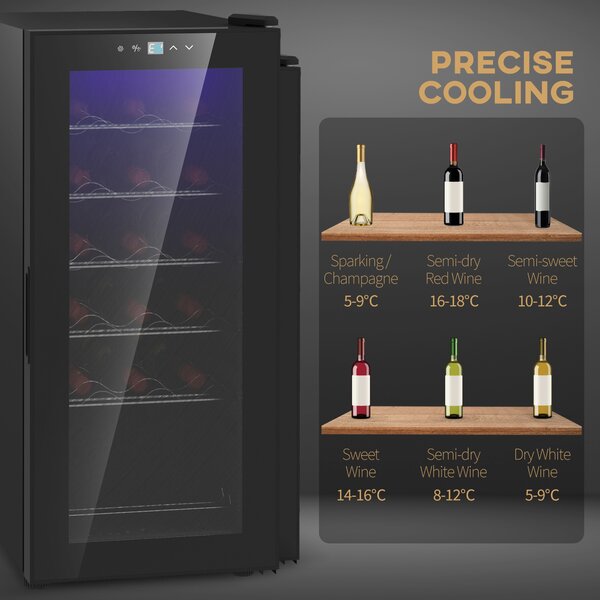 HOMCOM Freestanding Wine Fridge, 35cm Wide Undercounter Wine Cooler Fridge w/ Temperature Control, Digital Touch Screen, LED, Glass Door Aosom UK
