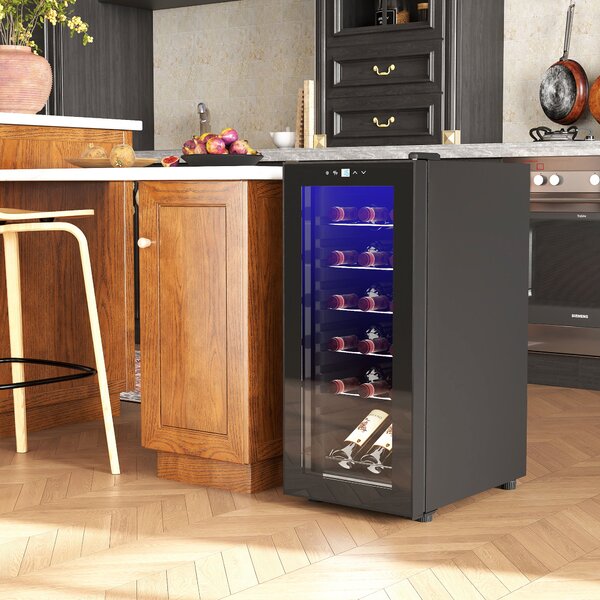 HOMCOM Freestanding Wine Fridge, 35cm Wide Undercounter Wine Cooler Fridge w/ Temperature Control, Digital Touch Screen, LED, Glass Door Aosom UK