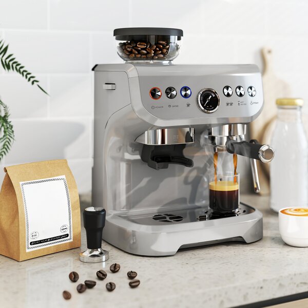 HOMCOM 15 Bar Coffee Machine, with Adjustable Grind, Steamer and Accessories - Silver Colour Aosom UK