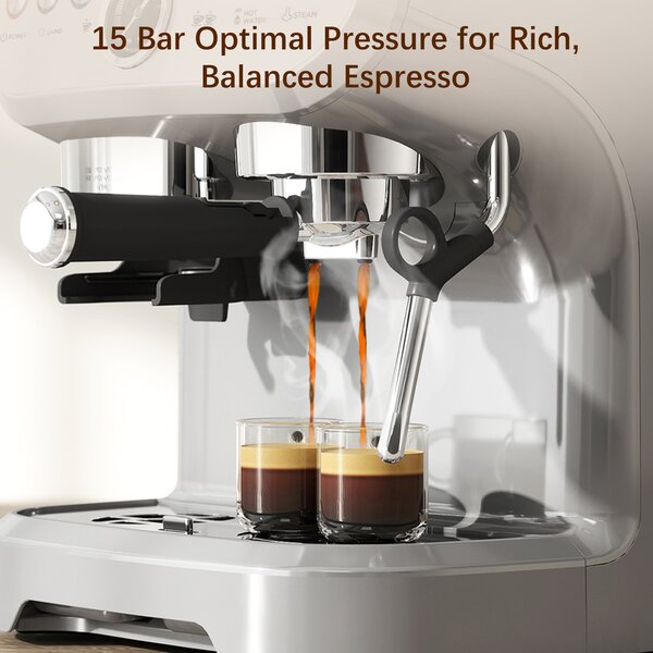 HOMCOM 15 Bar Coffee Machine, with Adjustable Grind, Steamer and Accessories - Silver Colour Aosom UK