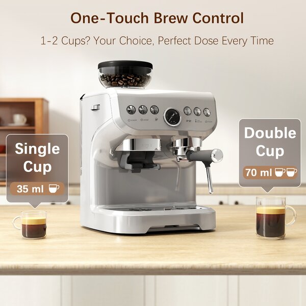 HOMCOM 15 Bar Coffee Machine, with Adjustable Grind, Steamer and Accessories - Silver Colour Aosom UK