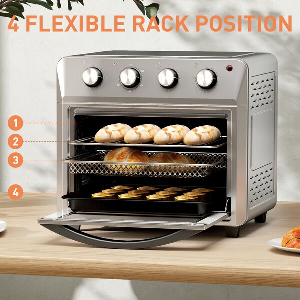 HOMCOM 24L Air Fryer Oven, Mini Oven, Oil Free Cooking, Grill, Roast, Bake, with Adjustable Temperature, Timer, 1600W, Silver Aosom UK