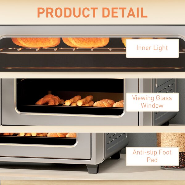HOMCOM 24L Air Fryer Oven, Mini Oven, Oil Free Cooking, Grill, Roast, Bake, with Adjustable Temperature, Timer, 1600W, Silver Aosom UK