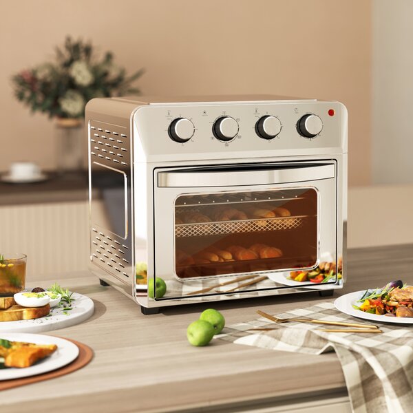 HOMCOM 24L Air Fryer Oven, Mini Oven, Oil Free Cooking, Grill, Roast, Bake, with Adjustable Temperature, Timer, 1600W, Silver Aosom UK
