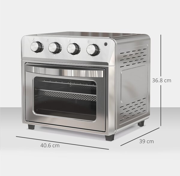 HOMCOM 24L Air Fryer Oven, Mini Oven, Oil Free Cooking, Grill, Roast, Bake, with Adjustable Temperature, Timer, 1600W, Silver Aosom UK