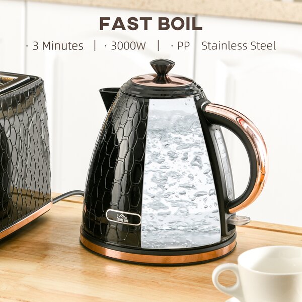 HOMCOM Electric Kettle, 1.7L, Fast Boil, 3kW Water Kettle with Removable Washable Anti-scale Filter, Auto Shut-off, 360° Swivel, Black Aosom UK