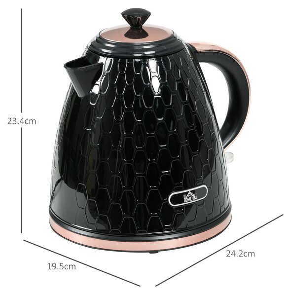 HOMCOM Electric Kettle, 1.7L, Fast Boil, 3kW Water Kettle with Removable Washable Anti-scale Filter, Auto Shut-off, 360° Swivel, Black Aosom UK