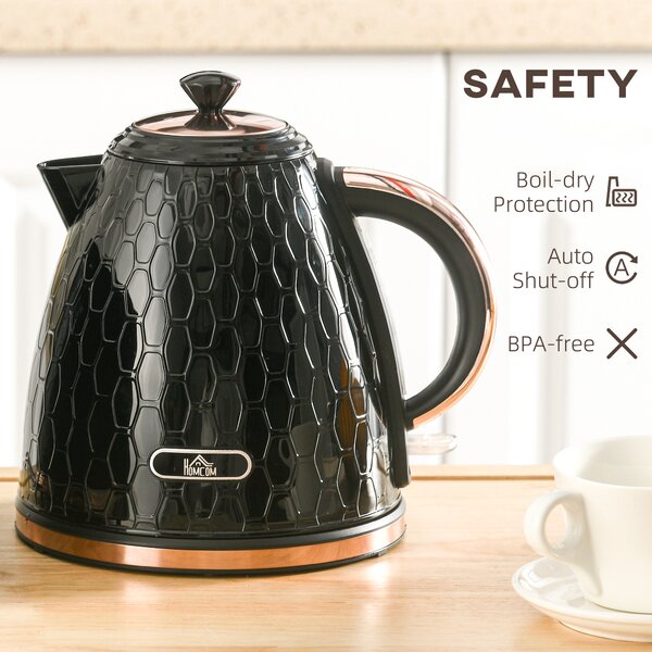 HOMCOM Electric Kettle, 1.7L, Fast Boil, 3kW Water Kettle with Removable Washable Anti-scale Filter, Auto Shut-off, 360° Swivel, Black Aosom UK