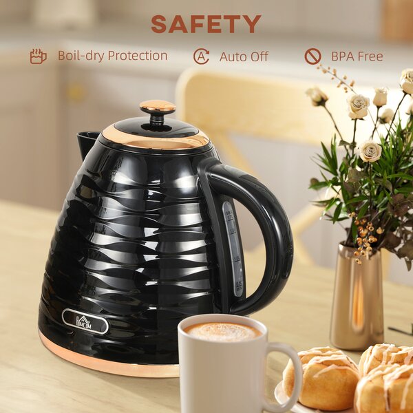 HOMCOM Electric Kettle, 1.7L, Fast Boil, 3kW Water Kettle with Removable Washable Anti-scale Filter, Auto Shut-off, Black Aosom UK